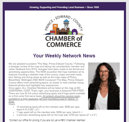 PEC Chamber weekly newsletter featuring PEC Chamber Executive Director Lesley Lavender